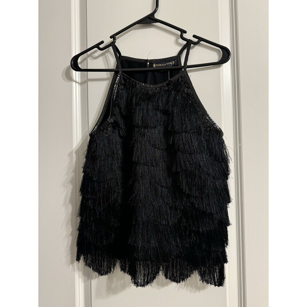 Anthropologie Pankaj and Nidhi Embellished Sequin Fringe Sleeveless Top Sz 2 NWT